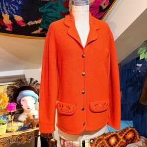 VTG Doncaster Orange Knit Wool Cardigan Sweater Jacket Embroidered -‎ size S
